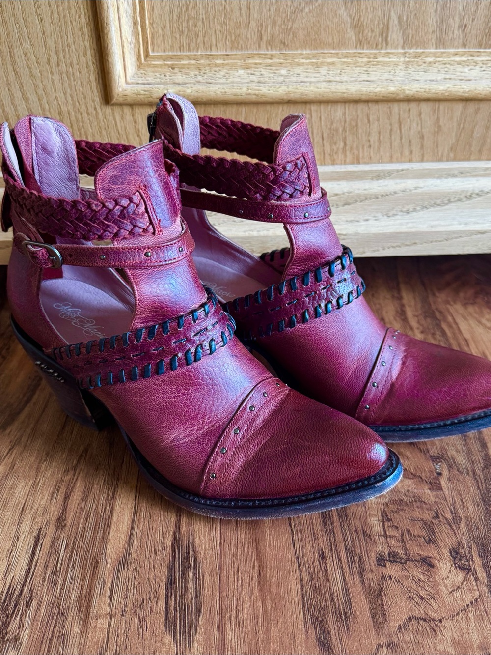Miss Macie Cutout Ankle Booties in Burgundy Leather